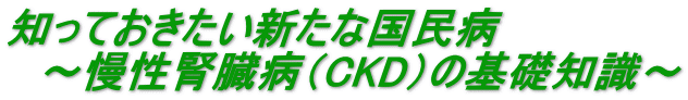 知っておきたい新たな国民病 　～慢性腎臓病（CKD）の基礎知識～